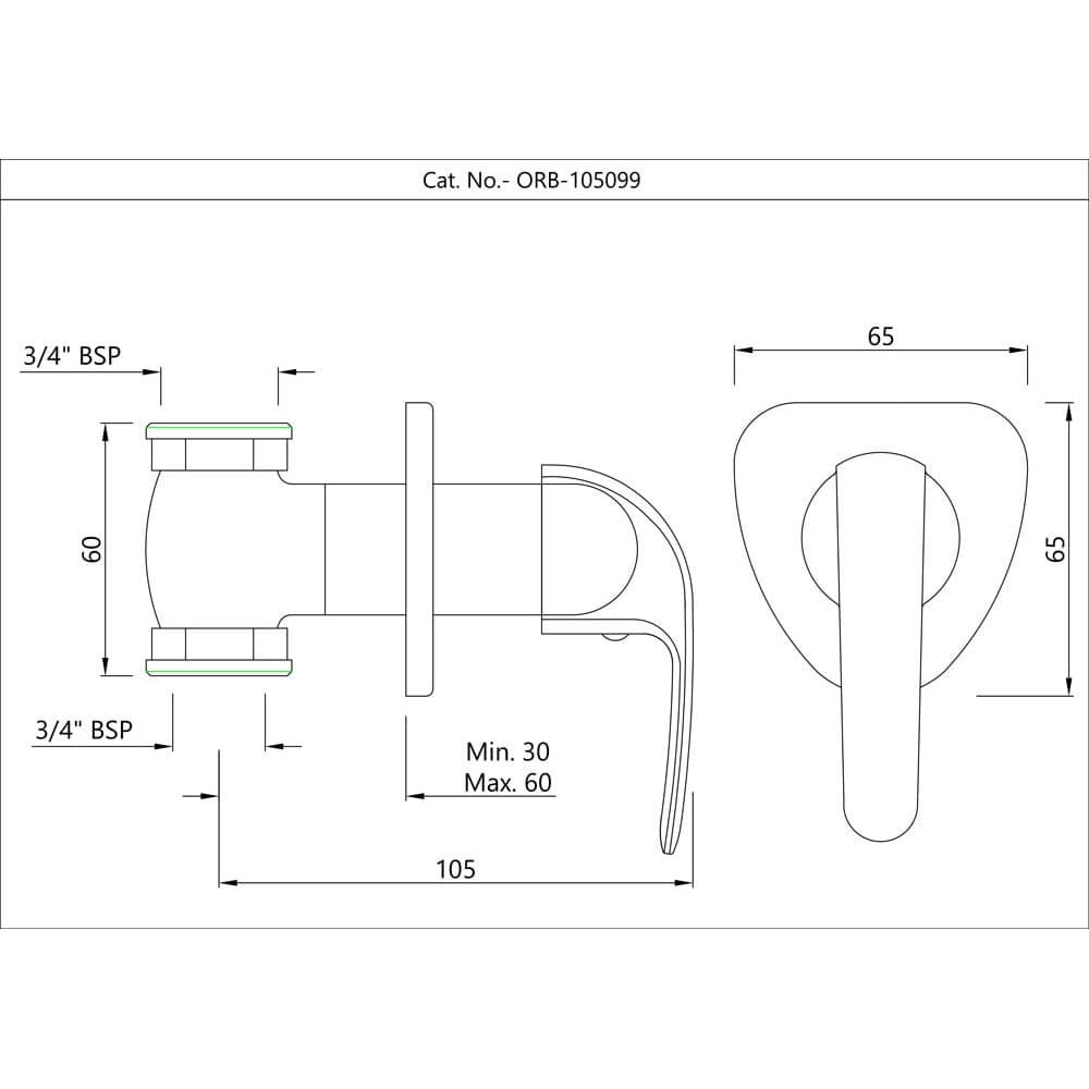 Rasm Essco Orbit In-wall Stop Valve 20mm ORB-CHR-105099L